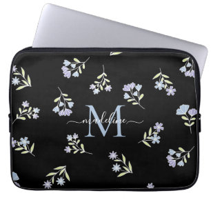 Monogrammed Namn & initial blå Lila Laptop Fodral