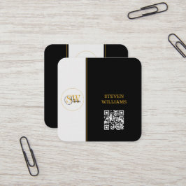 Monogrammed Namn & Modern Namnteckning/QR-kod Fyrkantigt Visitkort