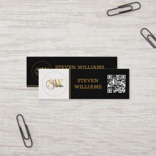 Monogrammed Namn & Modern Namnteckning/QR-kod Mini Visitkort
