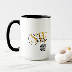 Monogrammed Namn & Modern Namnteckning/QR-kod Mugg