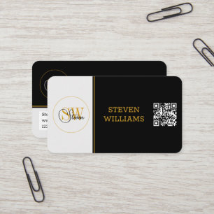 Monogrammed Namn & Modern Namnteckning/QR-kod Visitkort