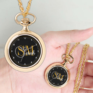 Monogrammed Namn Necklace, Mörkens Elegant Namntec Armbandsur
