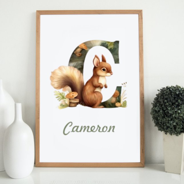 Monogrammed Namn Nursery Poster Woodland Brev C (Monogrammed Name Nursery Poster Woodland Letter C)