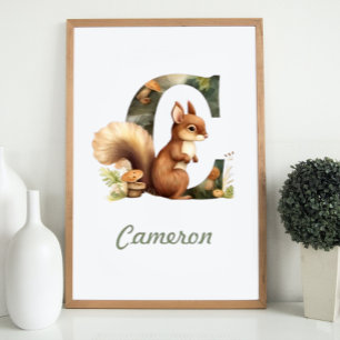 Monogrammed Namn Nursery Poster Woodland Brev C