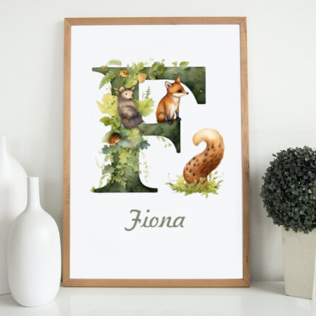 Monogrammed Namn Nursery Poster Woodland Brev F (Monogrammed Name Nursery Poster Woodland Letter F)
