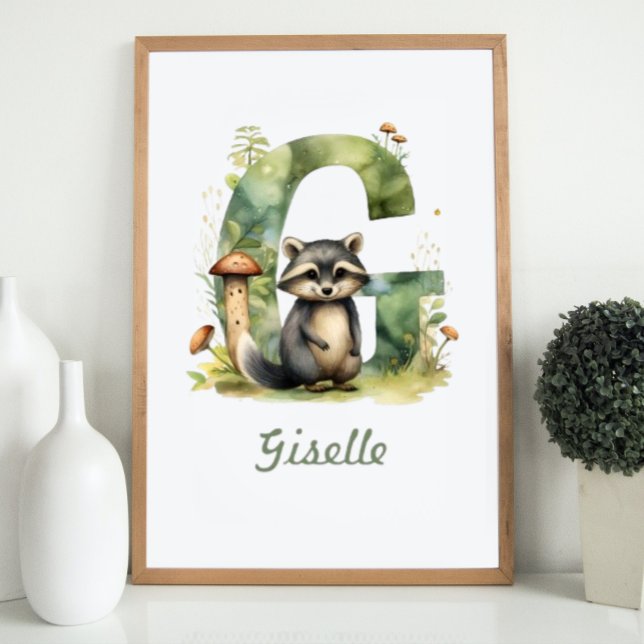 Monogrammed Namn Nursery Poster Woodland Brev G (Monogrammed Name Nursery Poster Woodland Letter G)