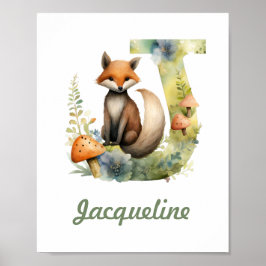 Monogrammed Namn Nursery Poster Woodland Brev J