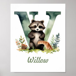 Monogrammed Namn Nursery Poster Woodland Brev W