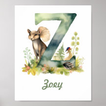 Monogrammed Namn Nursery Poster Woodland Brev Z