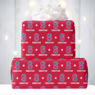 Monogrammed Namn Star Crimson Guld Anpassningsbar Presentpapper