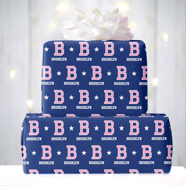 Monogrammed Namn Star Rosa Navy Anpassningsbar Presentpapper (Skapare uppladdad)