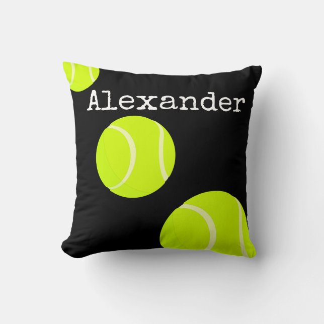 Monogrammed Namn Tennis Boll Black Kudde (Framsida)