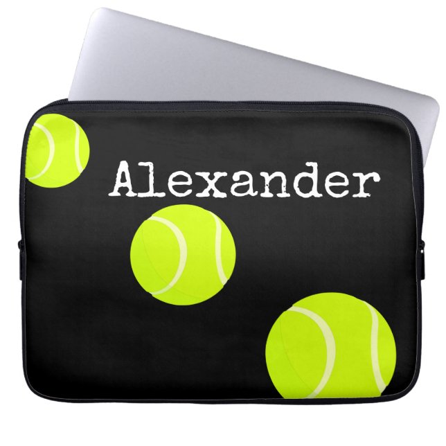 Monogrammed Namn Tennis Boll Black Laptop sleeve (Framsidan)