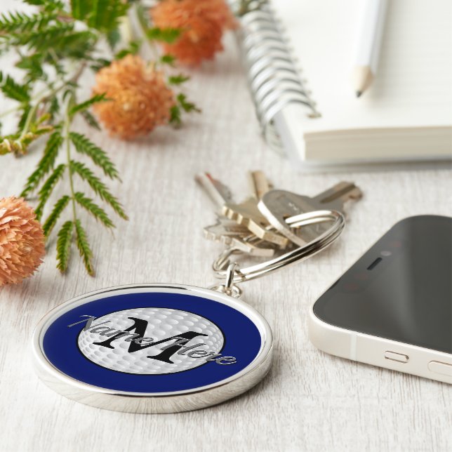 Monogrammed och personligGolf Keychains Rund Silverfärgad Nyckelring (Sidan)