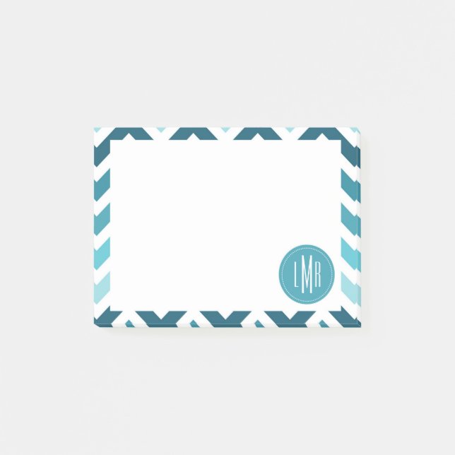 Monogrammed Ombre för havblåttsparre sicksack Post-it Block (Framsida)
