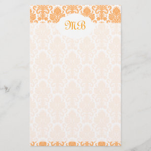 Monogrammed orange damast brevpapper
