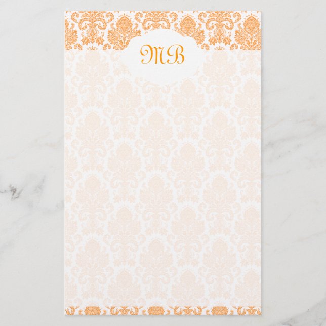 Monogrammed orange damast brevpapper (Framsida)