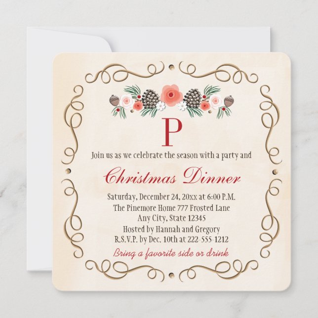 MONOGRAMMED PARTY FÖR MIDDAG FÖR INBJUDNINGAR (Framsida)