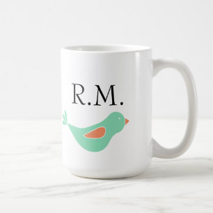 Monogrammed Pastel Grönt Bird Kaffemugg