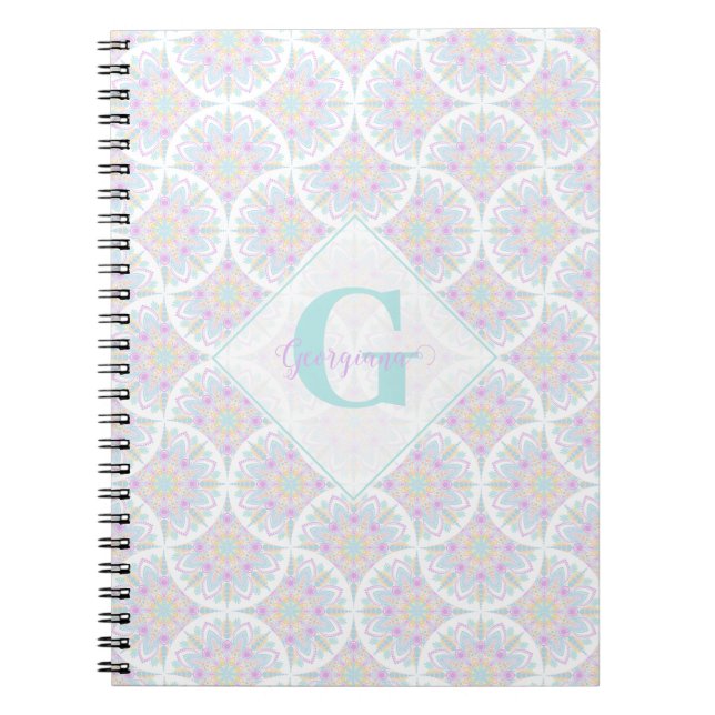Monogrammed Pastel Rainbow Sundae Mandala Art Deco Anteckningsbok (Framsidan)