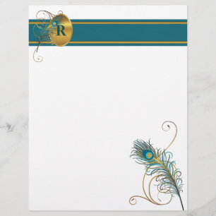 Monogrammed Peacock i Teal och Guld