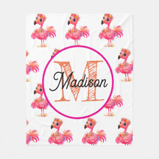 Monogrammed personalize flamingo fleece blanket