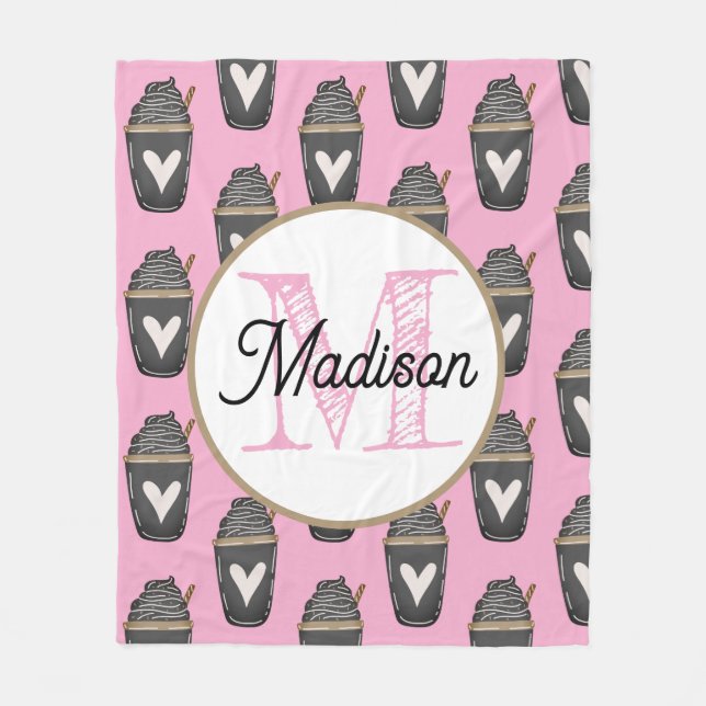 Monogrammed personalize fleece blanket coffee (Framsidan)