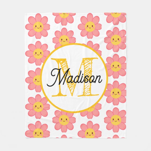 Monogrammed personalize flower fleece blanket (Framsidan)