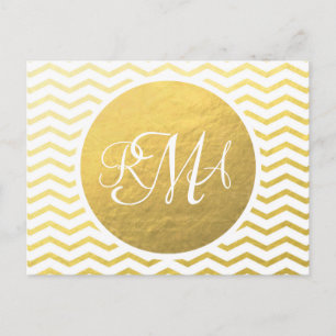Monogrammed Personligen guld och White Chevron Vykort