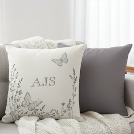 Monogrammed Pillow – Elegant Botanical Butterflies Kudde