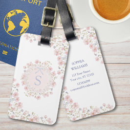 Monogrammed Pink Flowers and Lace Floral Bagagebricka