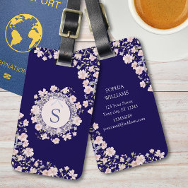 Monogrammed Pink Flowers and Lace Floral Bagagebricka