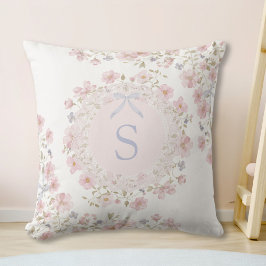 Monogrammed Pink Flowers and Lace Floral Kudde