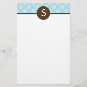 Monogrammed polka dotsbrevpapper för blått brevpapper
