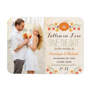 Monogrammed Pumpkin Fall Wedening Spara datumet Magnet