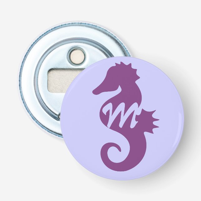 Monogrammed purpurfärgad Seahorse Flasköppnare (Framsidan)