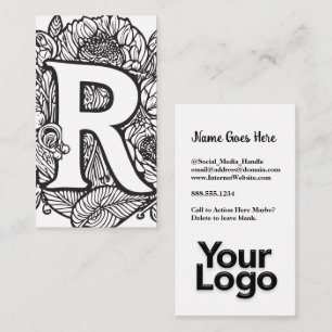 Monogrammed R Blommigt Black and White Company Log Visitkort
