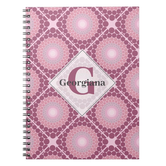 Monogrammed Radiant Dusky Ro Dot Mandala Tiled Anteckningsbok (Framsidan)