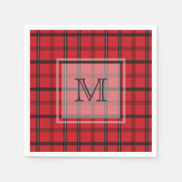 Monogrammed Red and Black Tartan Play Pappersservett