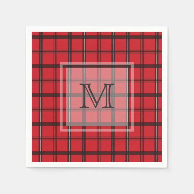 Monogrammed Red and Black Tartan Play Pappersservett (Framsidan)