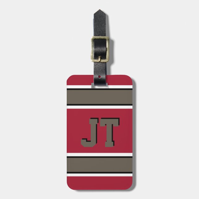 Monogrammed Red and Bronze Sport Rand Bagagebricka (Vertikal Framsida)