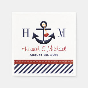 Monogrammed Red and Navy Anchor Nautical Bröllop Pappersservett