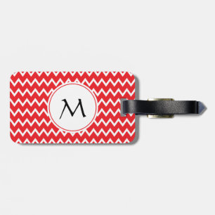 Monogrammed Red and White Chevron Mönster Bagagebricka