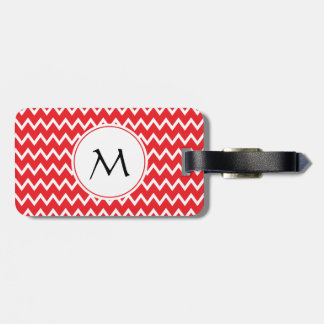 Monogrammed Red and White Chevron Mönster Bagagebricka
