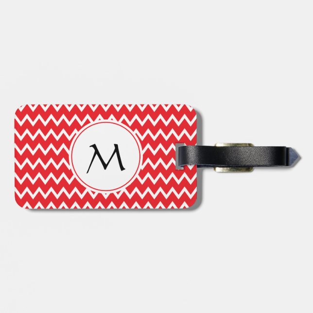 Monogrammed Red and White Chevron Mönster Bagagebricka (Baksida Vågrät)