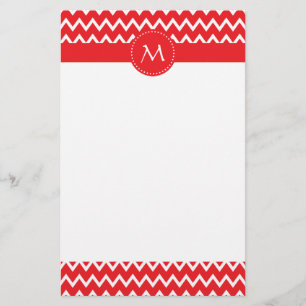 Monogrammed Red and White Chevron Mönster Brevpapper