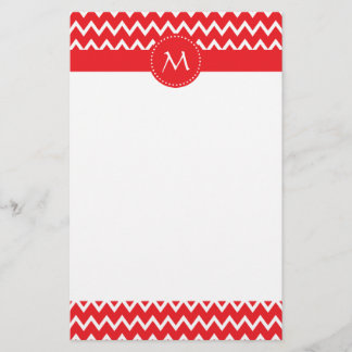 Monogrammed Red and White Chevron Mönster Brevpapper