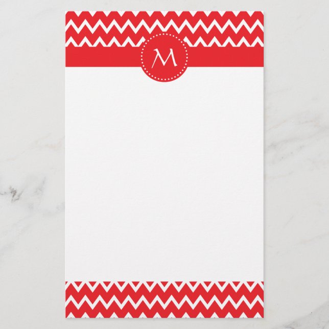 Monogrammed Red and White Chevron Mönster Brevpapper (Framsida)