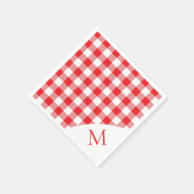Monogrammed Red and White Gingham Pappersservett (Hörn)