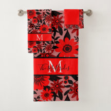 Monogrammed Red, Black and Rosa Jungle Blommigt